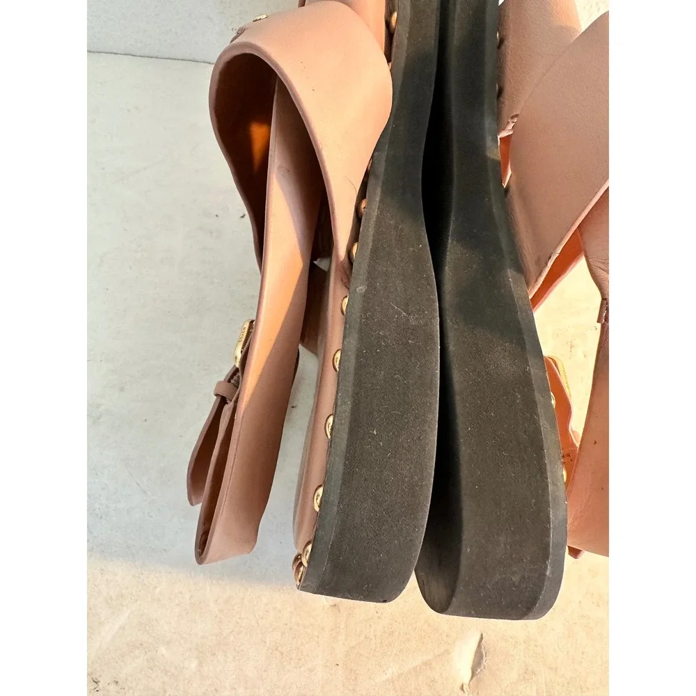 Coach C4376 Gemma‎ Leather Crossover Sandals Size 8B Pink Studded Sling Back